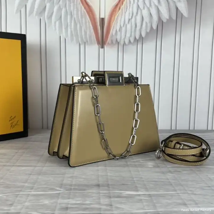 Vintage HOT Bag Mini Leather Khaki Fendi Peekaboo In Calf Cut 0702